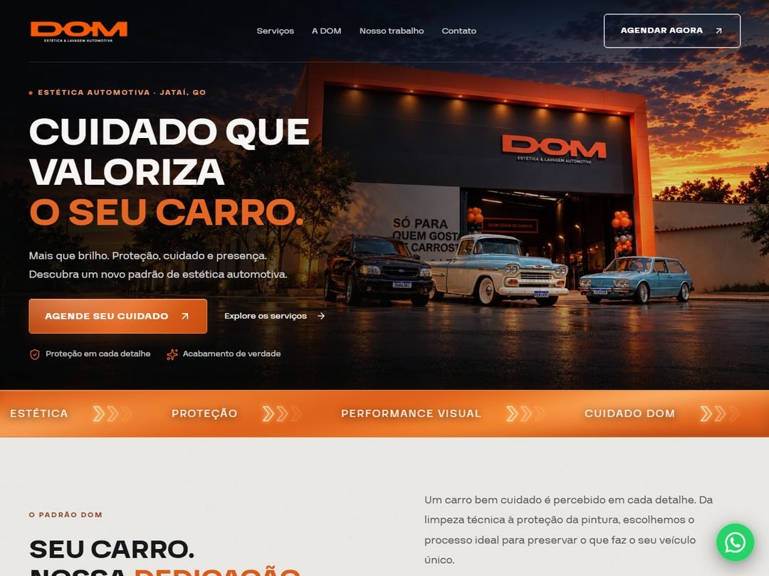 Página inicial do projeto DOM Estética Automotiva