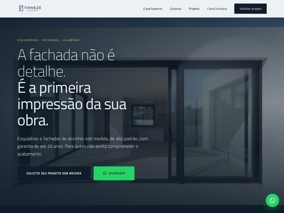 Página inicial do projeto Finneze Alumínio