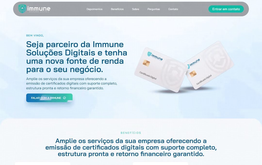 Página inicial do projeto Immune