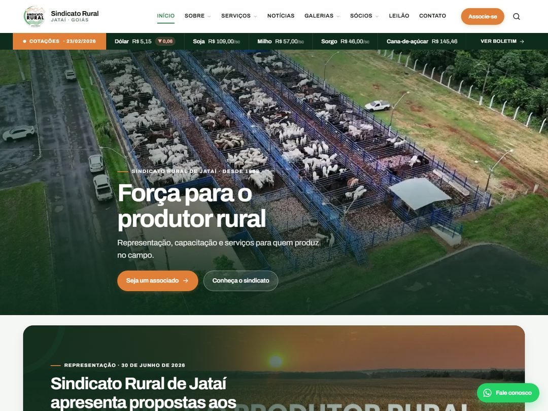 Página inicial do projeto Sindicato Rural de Jataí
