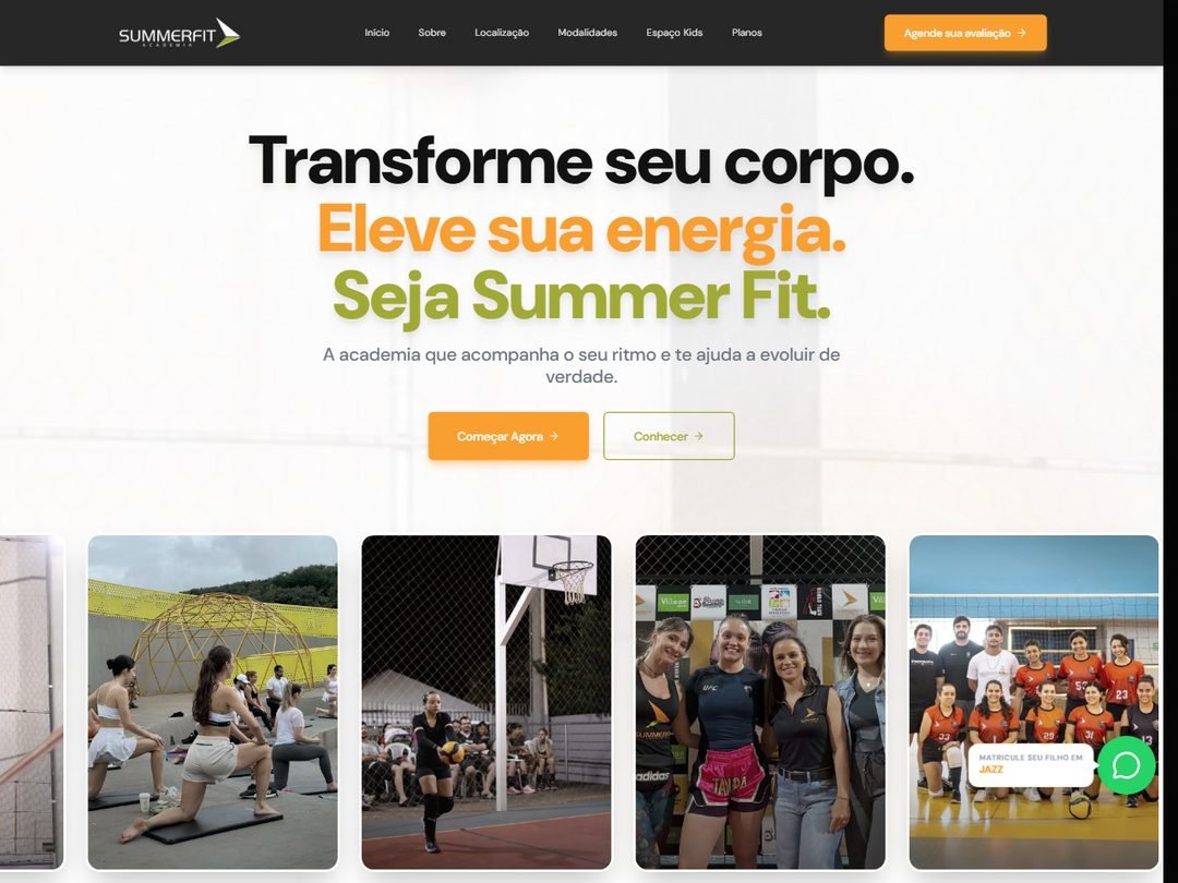 Página inicial do projeto Summer Fit Academia